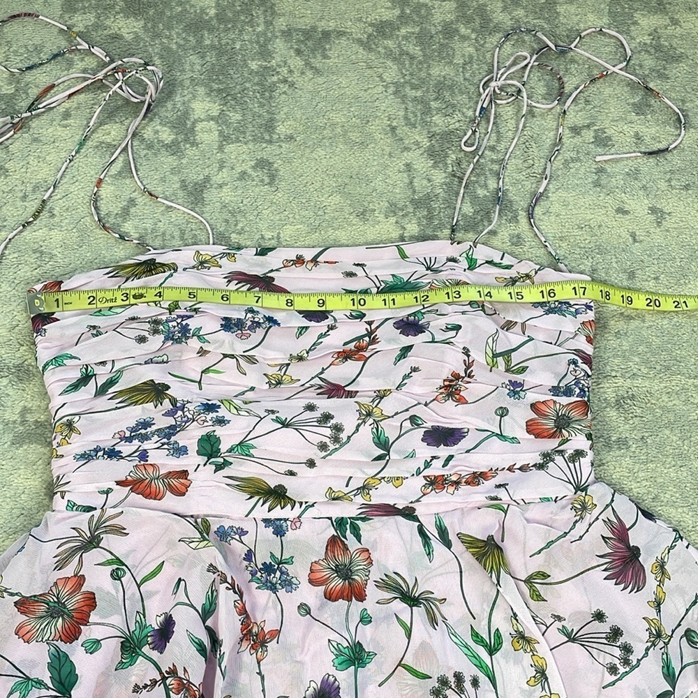 NWT AMUR Acacida Tie Shoulder Ruffle Midi Dress in Lilac Lily Dreamy Wildflower - Picture 11 of 16